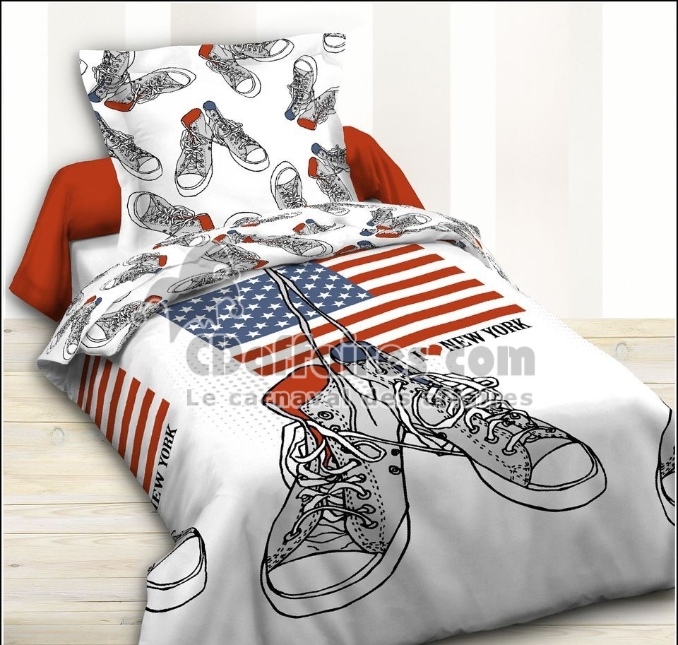 Housse de couette enfant 140x200 cm r&eacute;versible Basket