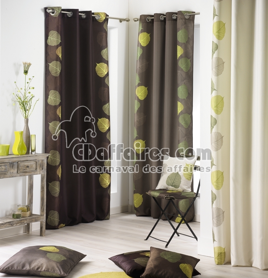 Double rideau Natys choco feuilles vertes