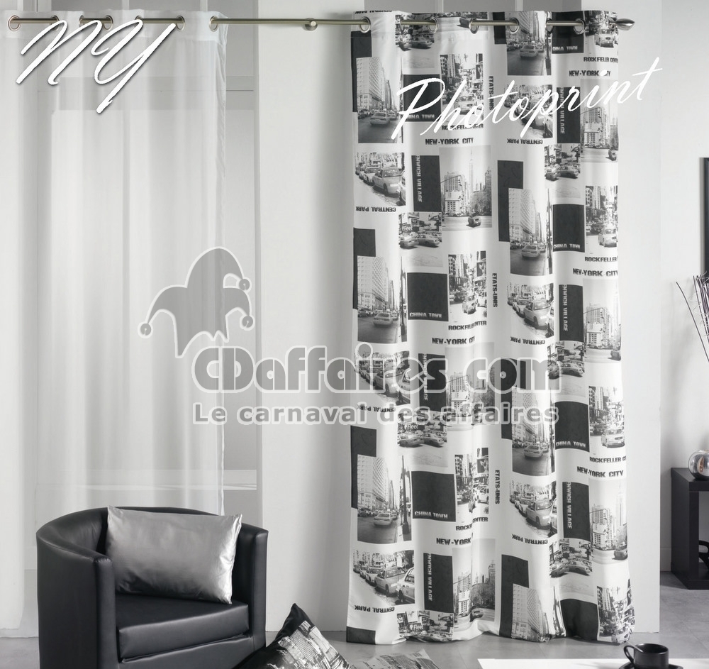 Double rideau photoprint NEW YORK BLANC