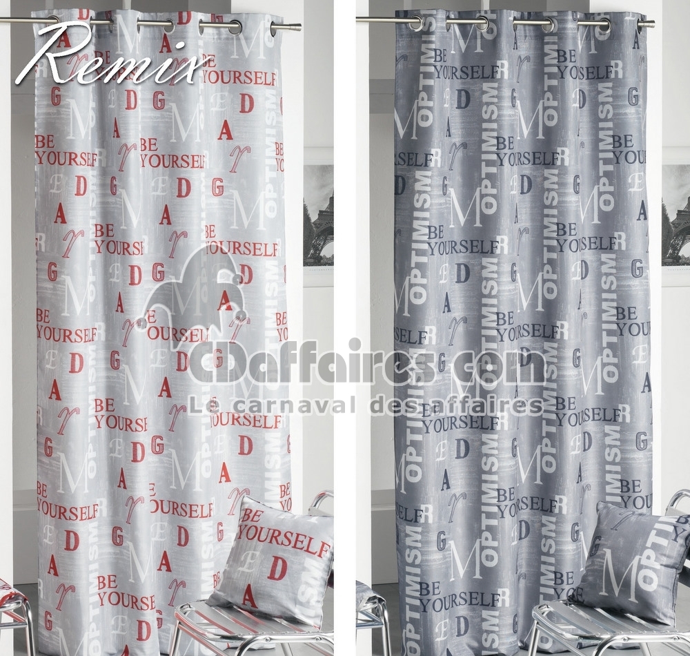 Rideau imprim&eacute; REMIX acier gris/blanc