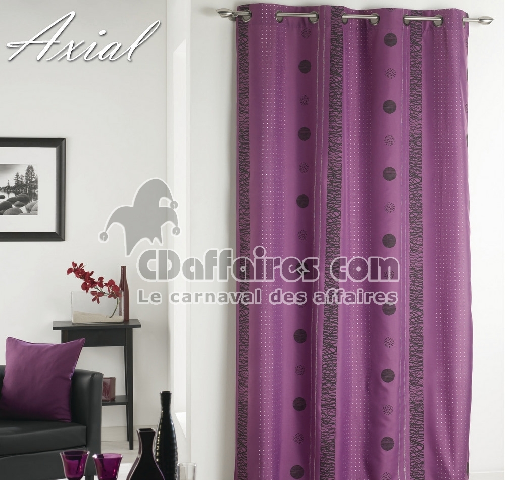 Rideau imprim&eacute; taffetas AXIAL prune