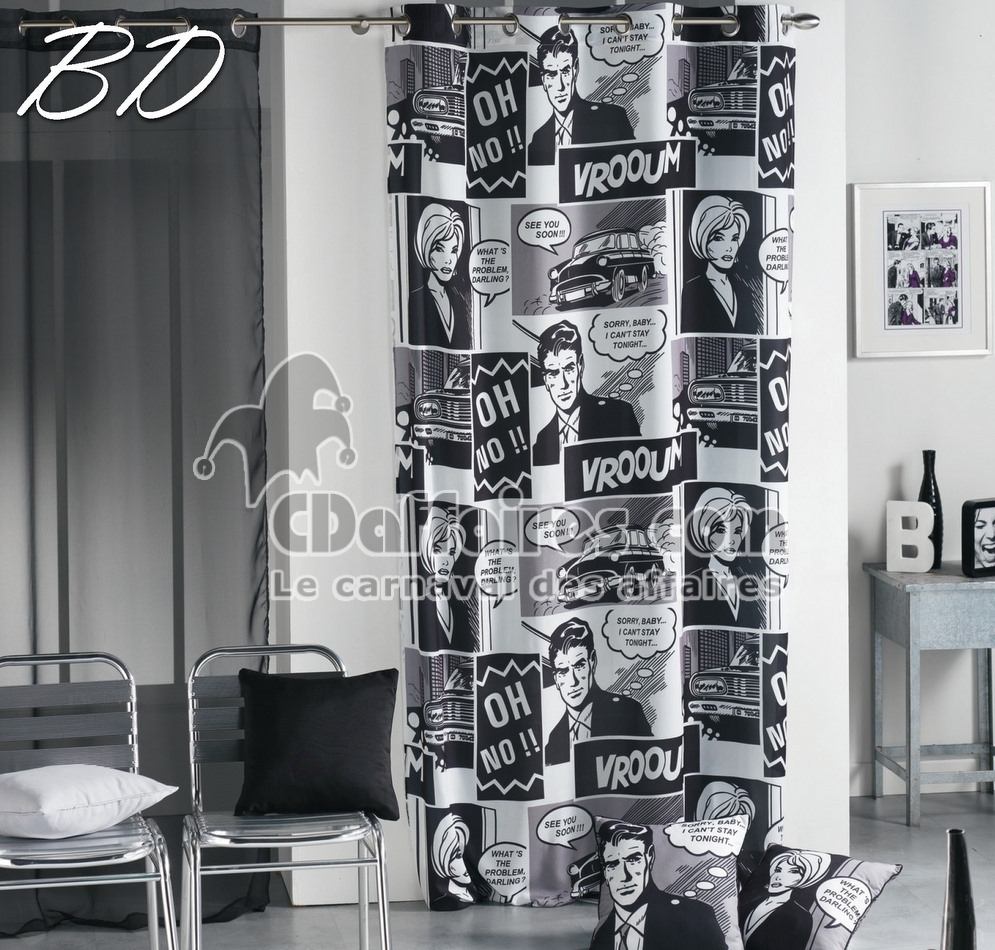 Rideau microfibre imprim&eacute; BD noir
