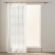Voilage &agrave; &oelig;illets bois 140 x 240 cm &mdash; Effet lin tiss&eacute; fils chenille Dalton Blanc, image n° 1