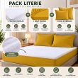Pack literie &ndash; Prot&egrave;ge matelas 140x190 imperm&eacute;able + drap housse + 2 taies Curry, image n° 2