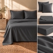 Ensemble literie 4 pi&egrave;ces &ndash; Drap plat 240 x 300 cm + drap housse 140x190 cm + 2 taies 63x63 cm &ndash; Percale 78 fils &ndash; Anthracite, image n° 2