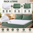 Pack literie &ndash; Prot&egrave;ge matelas 140x190 imperm&eacute;able + drap housse + 2 taies C&egrave;dre, image n° 2