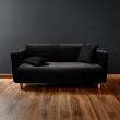 Housse de canap&eacute; extensible 225 x 245 x 60 cm &ndash; Polyester gaufr&eacute; uni &ndash; Mod&egrave;le SACHA Noir, image n° 1