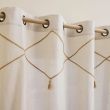 Rideau &agrave; &OElig;illets 140 x 240 cm &ndash; Polycoton Uni + Jute + Pompons &ndash; Lacia, image n° 2
