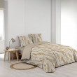 Parure de lit 240x220 cm + 2 taies &ndash; Microfibre imprim&eacute;e KIM &ndash; Motif feuillage beige et or, image n° 4