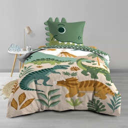 Parure de lit enfant KIDINO 140 x 200 cm &ndash; Coton 42 fils &ndash; Dinosaures