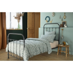 Housse de Couette Enfant 140 x 200 cm – Double Gaze de Coton Imprimée Marguerite Bleu