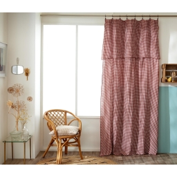 Rideau Ajustable 140 x 300 cm Double Gaze de Coton Vichy VICKIE &ndash; Terracotta