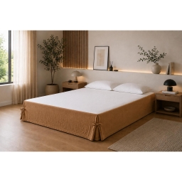 Cache-sommier 140 x 190 cm Double Gaze de Coton GA&Iuml;A Camel &ndash; Qualit&eacute; Haut de Gamme