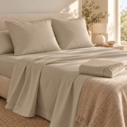 Ensemble literie 4 pi&egrave;ces &ndash; Drap plat 240 x 300 cm + drap housse 140x190 cm + 2 taies 63x63 cm &ndash; Percale 78 fils