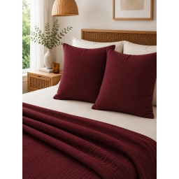 Lot de 2 Taies d&rsquo;Oreiller 60 x 60 cm &ndash; Double Gaze de Coton &ndash; GA&Iuml;A Bordeaux