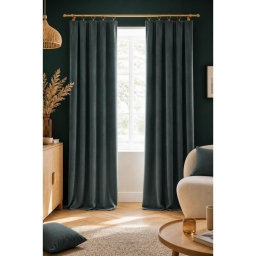 Lot de 2 rideaux velours Ardoise 140 x 270 cm ajustables &ndash; Anneaux pince &ndash; Coton &eacute;pais &ndash; C&Eacute;SAR