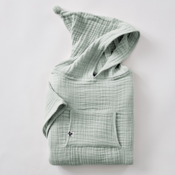 Poncho enfant mixte 6/10 ans en quadruple gaze de coton 220 g/m&sup2; &ndash; Ga&iuml;a Eucalyptus