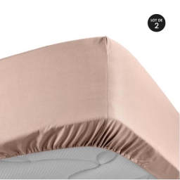 Lot de 2 Draps housse 140 x 190 cm &ndash; Percale de coton 78 fils Nude &ndash; Bonnet 30 cm