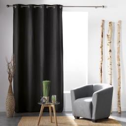 Rideau &agrave; &oelig;illets &ndash; 135 x 240 cm &ndash; occultant &ndash; tiss&eacute; uni Tramina Noir