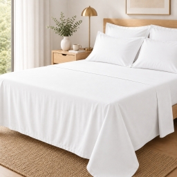 Drap Plat Percale 240 x 300 cm &ndash; Pur Coton Peign&eacute; Longues Fibres 80 Fils/cm&sup2; - Blanc