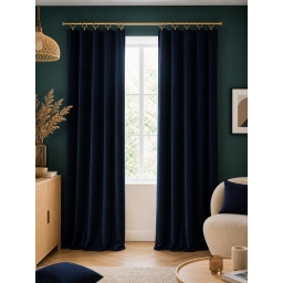 Lot de 2 rideaux velours minuit 140 x 270 cm ajustables &ndash; Anneaux pince &ndash; Coton &eacute;pais &ndash; C&Eacute;SAR