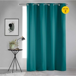 Rideau obscurcissant &agrave; &oelig;illets 135 x 240 cm &ndash; Lot de 2 &ndash; Uni Bleu Paon
