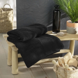 Drap de bain 90 x 150 cm &ndash; Coton &eacute;ponge uni Tendresse Noir &ndash; 500 g/m&sup2;