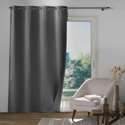 Rideau &agrave; &oelig;illets 135 x 260 cm &ndash; 100% occultant &ndash; Tissu chambray uni &ndash; Anthracite