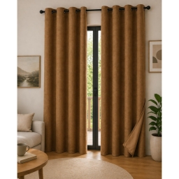 Lot de 2 Rideaux 140 x 240 cm &ndash; Blackout total & Thermique &ndash; Double polaire &ndash; Camel