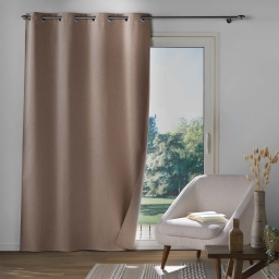 Rideau &agrave; &oelig;illets 135 x 260 cm &ndash; 100% occultant &ndash; Tissu chambray uni &ndash; Noisette