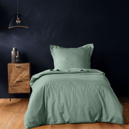 Housse de couette 140 x 200 cm &ndash; Coton uni 57 fils &ndash; LINA &ndash; Sauge
