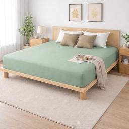 Drap-housse 160 x 200 cm Sienna Sauge &ndash; Gaze de coton & coton 57 fils &ndash; Bonnet 30 cm