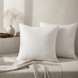 Lot de 2 Taies d&rsquo;Oreiller 60 x 60 cm &ndash; Gaze de Coton Brod&eacute;e &ndash; GA&Iuml;A BOHO Blanc