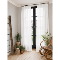 Lot de 2 Rideaux Gaze de Coton Blanc 140x300 cm Ajustables &ndash; 8 Anneaux Pinces Inclus &ndash; Rideaux Tamisants Haut de Gamme