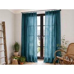 Lot de 2 Rideaux Gaze de Coton Bleu canard 140x300 cm Ajustables &ndash; 8 Anneaux Pinces Inclus &ndash; Rideaux Tamisants Haut de Gamme