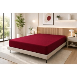 Drap Housse 160 x 200 cm Grenat &ndash; 100% Coton 57 Fils/cm&sup2;