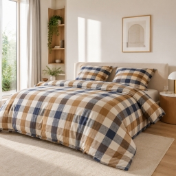 Housse de couette 260 x 240 cm Flanelle de coton BASILE &ndash; Carreaux