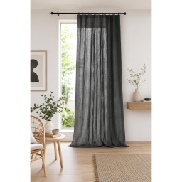 Rideau Ajustable Double Gaze de Coton 140 x 300 cm avec 8 Anneaux Pince GA&Iuml;A Granit &ndash; Hauteur Modulable