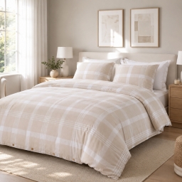 Housse de couette 260 x 240 cm cm Flanelle de coton HECTOR &ndash; Beige