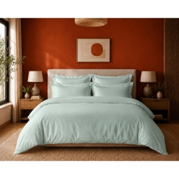 Housse de couette Prestige 260 x 240 cm C&eacute;ladon &ndash; Satin de coton peign&eacute; 120 fils/cm&sup2;