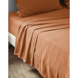 Drap Plat 240 x 300 cm &ndash; Double Gaze de Coton Luxe &ndash; Ga&iuml;a Abricot