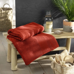 Drap de bain 90 x 150 cm &ndash; Coton &eacute;ponge uni Tendresse Marsala &ndash; 500 g/m&sup2;