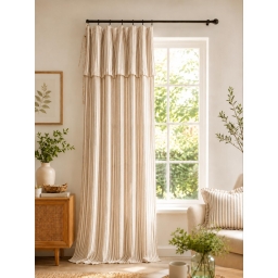 Rideau Ajustable Gaze de Coton 140 x 300 cm Ficelle avec 8 Anneaux &ndash; LIVIA
