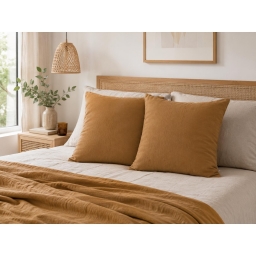 Lot de 2 Taies d&rsquo;Oreiller 60 x 60 cm &ndash; Double Gaze de Coton &ndash; GA&Iuml;A Camel