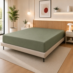 Drap Housse 140 x 190 cm Romarin &ndash; 100% Coton 57 Fils/cm&sup2; &ndash; Bonnet 30 cm