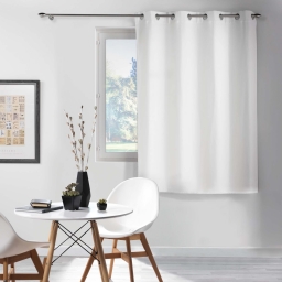 Rideau &agrave; &oelig;illets occultant 135 x 180 cm CHIN&Eacute;A Blanc &ndash; Chambray uni effet chin&eacute; &ndash; Petite hauteur