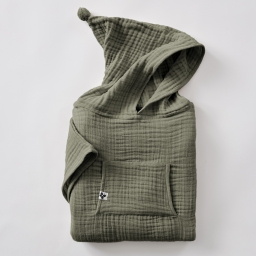 Poncho enfant mixte 2/5 ans en quadruple gaze de coton 220 g/m&sup2; &ndash; Ga&iuml;a Romarin