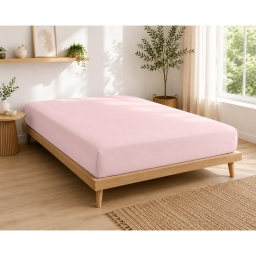 Drap-housse 140 x 190 cm Percale de Coton Peign&eacute; Rose &ndash; 80 fils/cm&sup2; &ndash; Bonnet 35 cm