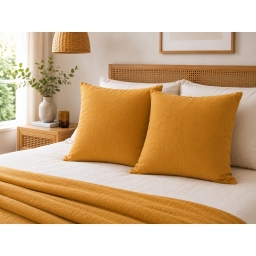 Lot de 2 Taies d&rsquo;Oreiller 60 x 60 cm &ndash; Double Gaze de Coton &ndash; GA&Iuml;A Safran
