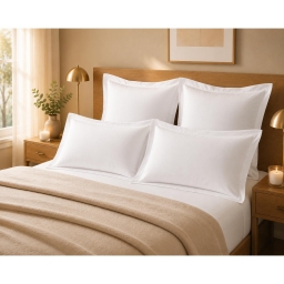 Lot de 4 Taies d'Oreiller 100% Coton 57 Fils/cm&sup2; &ndash; 2 Taies 63 x 63 cm + 2 Taies 50 x 70 cm Blanc